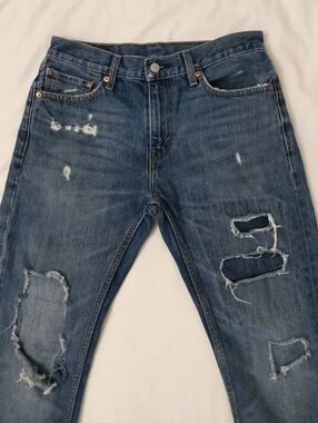 MEN'S LEVI'S 513 SLIM FIT STRAIGHT DISTRESSED JEANS PATCHES HOLES SIZE 31 X 32